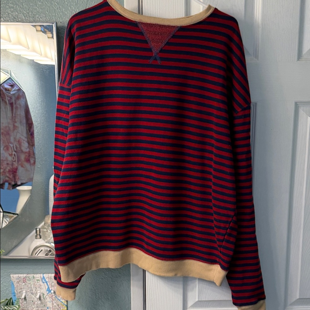 Free People Red and Navy Striped Crewneck Sweater in excellent condition.